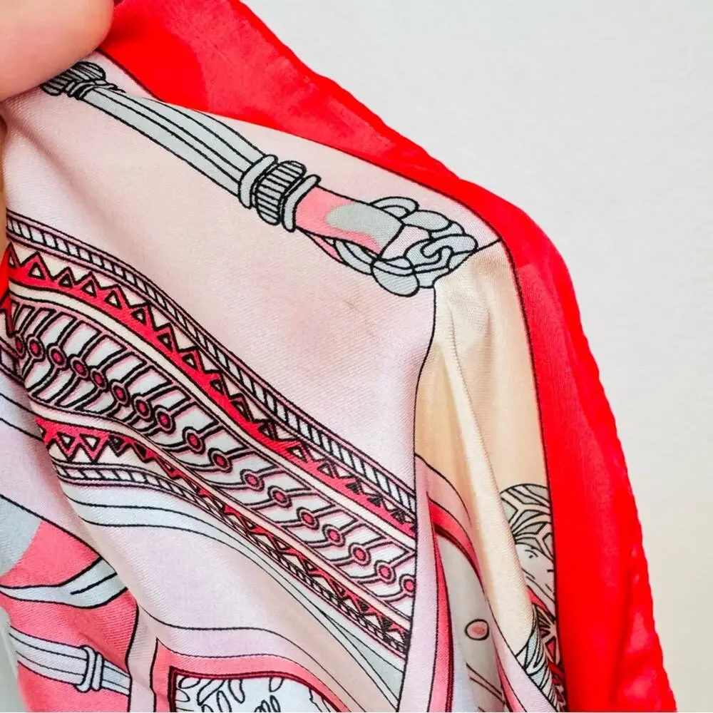 NEW HERMES Box Pink White Red Silky Print Washington's Carriage Scarf 140